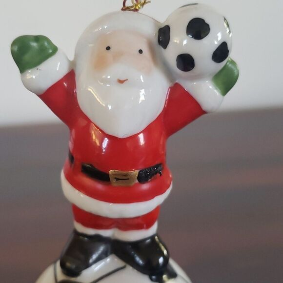 Soccer Ball Santa Porcelain Tree Ornament - Picture 5 of 6